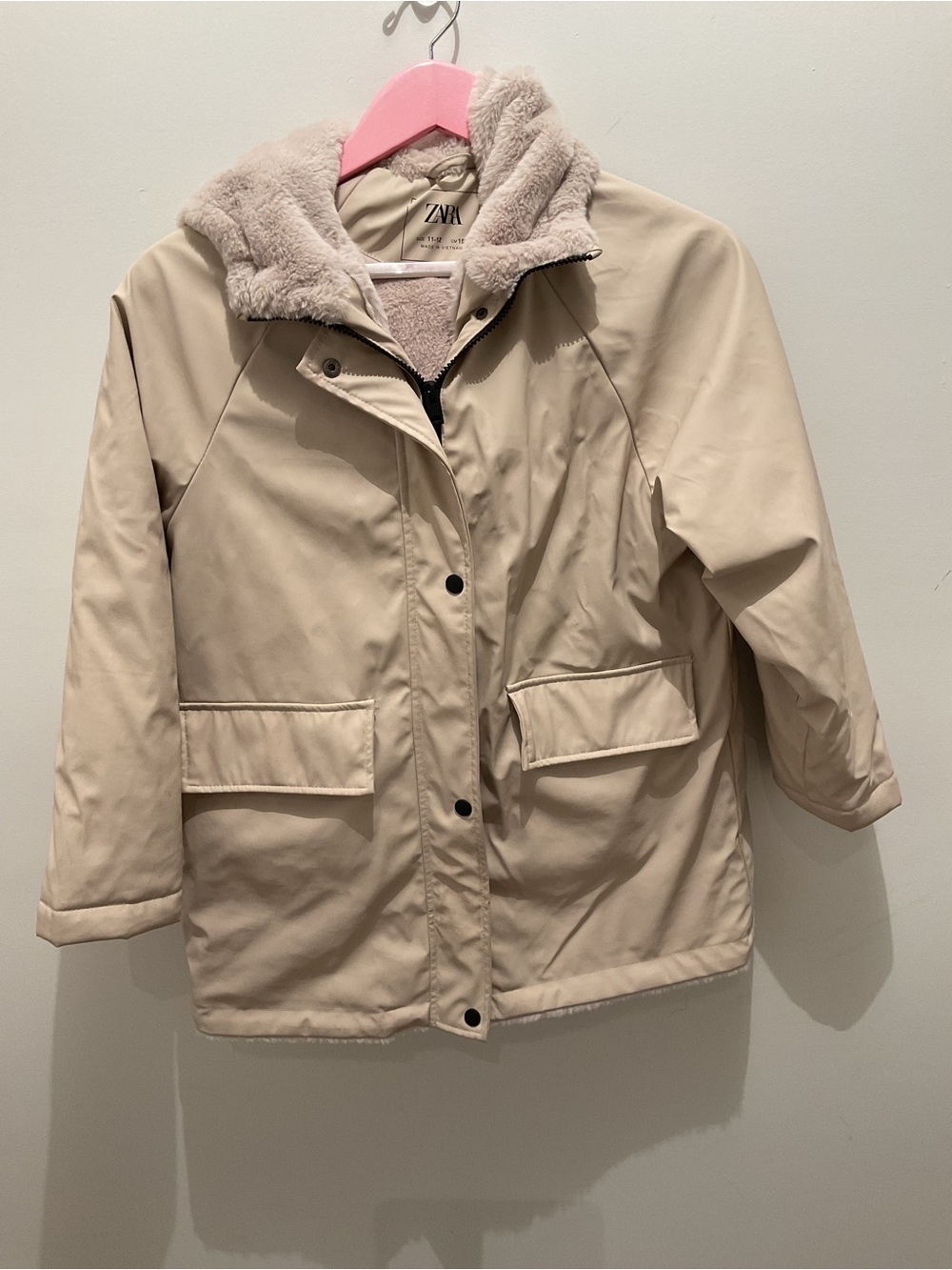 Zara Beige Cream Faux-Fur Hooded Puffer Jacket
